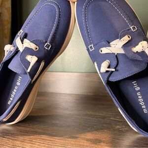 NWOT Madden Girl Boat Shoes Canvas Slip Ons in Navy Blue